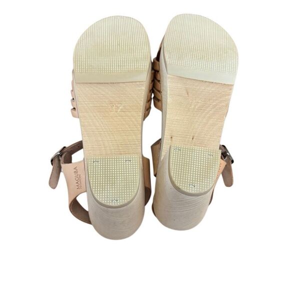 Maguba of Sweden Brown Leather Braided Wooden Heeled Clogs Size 37 = US 7 - 7.5 - Picture 7 of 10